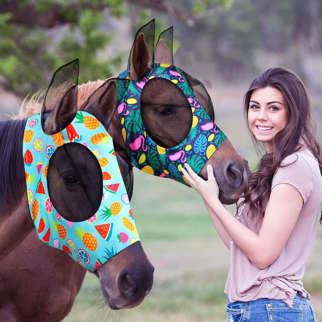 Weewooday 2 Pieces Horse Fly Masks for Horses Soft Fly Masks for Ears