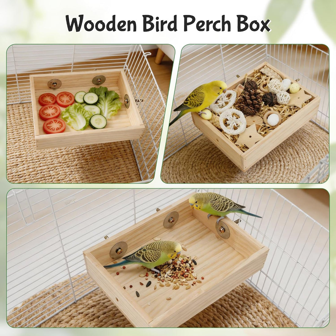 Bird Foraging Toys Box, Wooden Foraging for Bird, Wood Color M