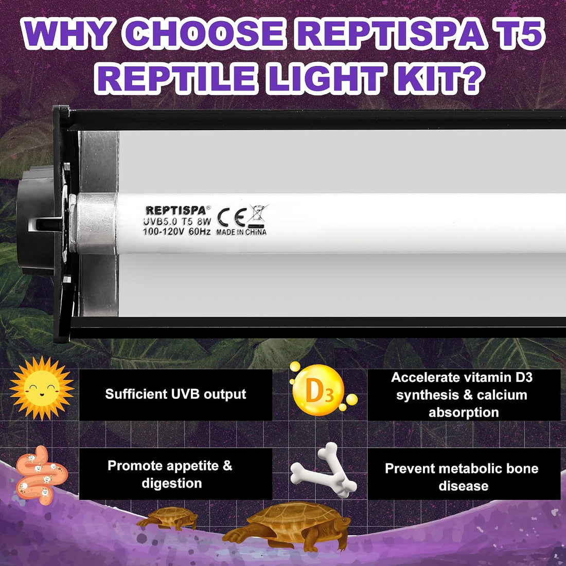 T5 HO UVB Lighting Combo Kit, Reptile Light Fixture, 8W 5.0 UVB