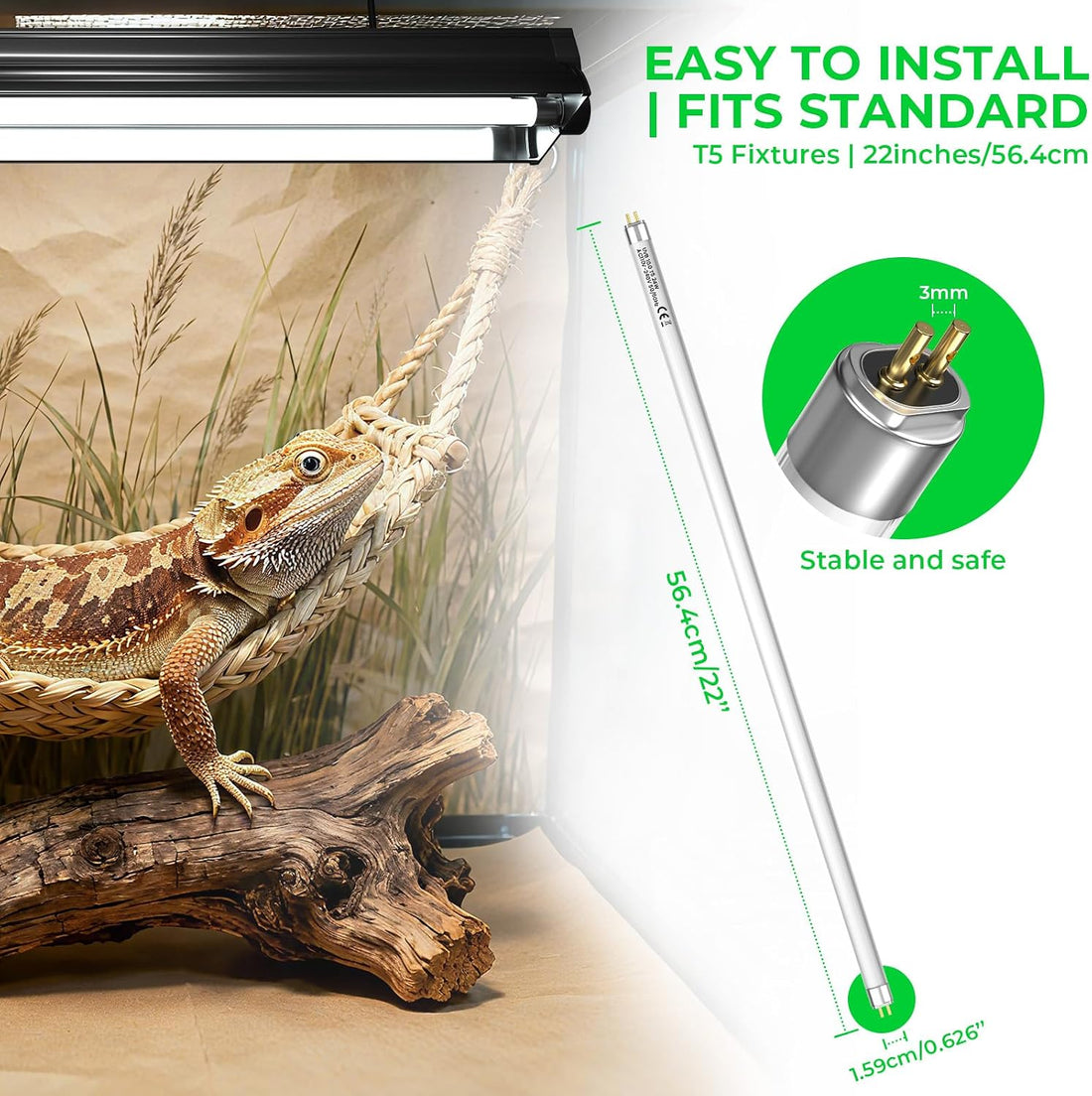 GlowUp 22 Inch T5 HO 10.0 24W Bearded Dragon UVB Light Bulb