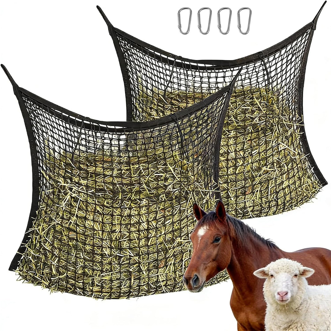 2PCS Slow Feed Hay Net for Horses, 1.5" Openings, Black, 35"x47"