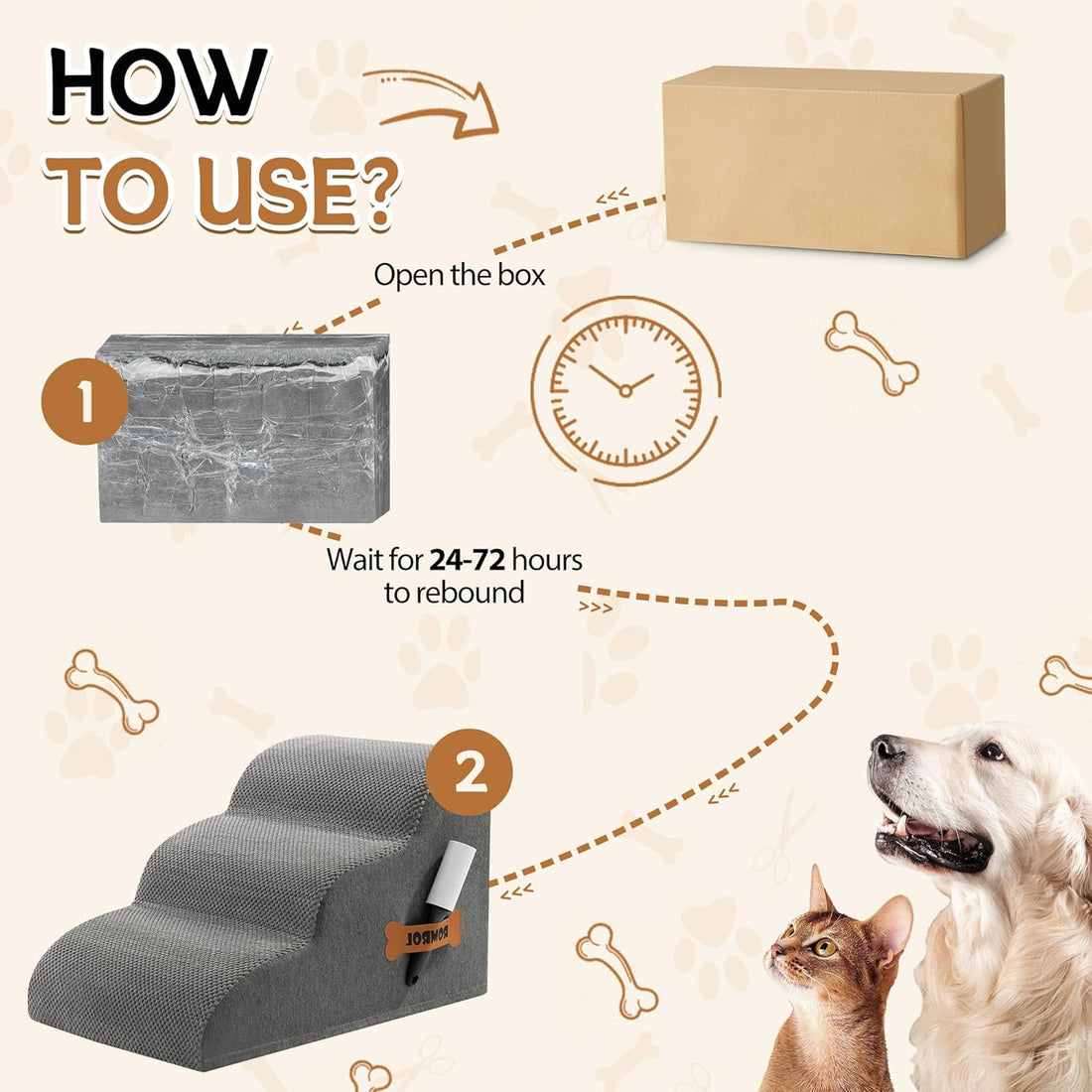 Romrol Dog Stairs Ramp for High Bed