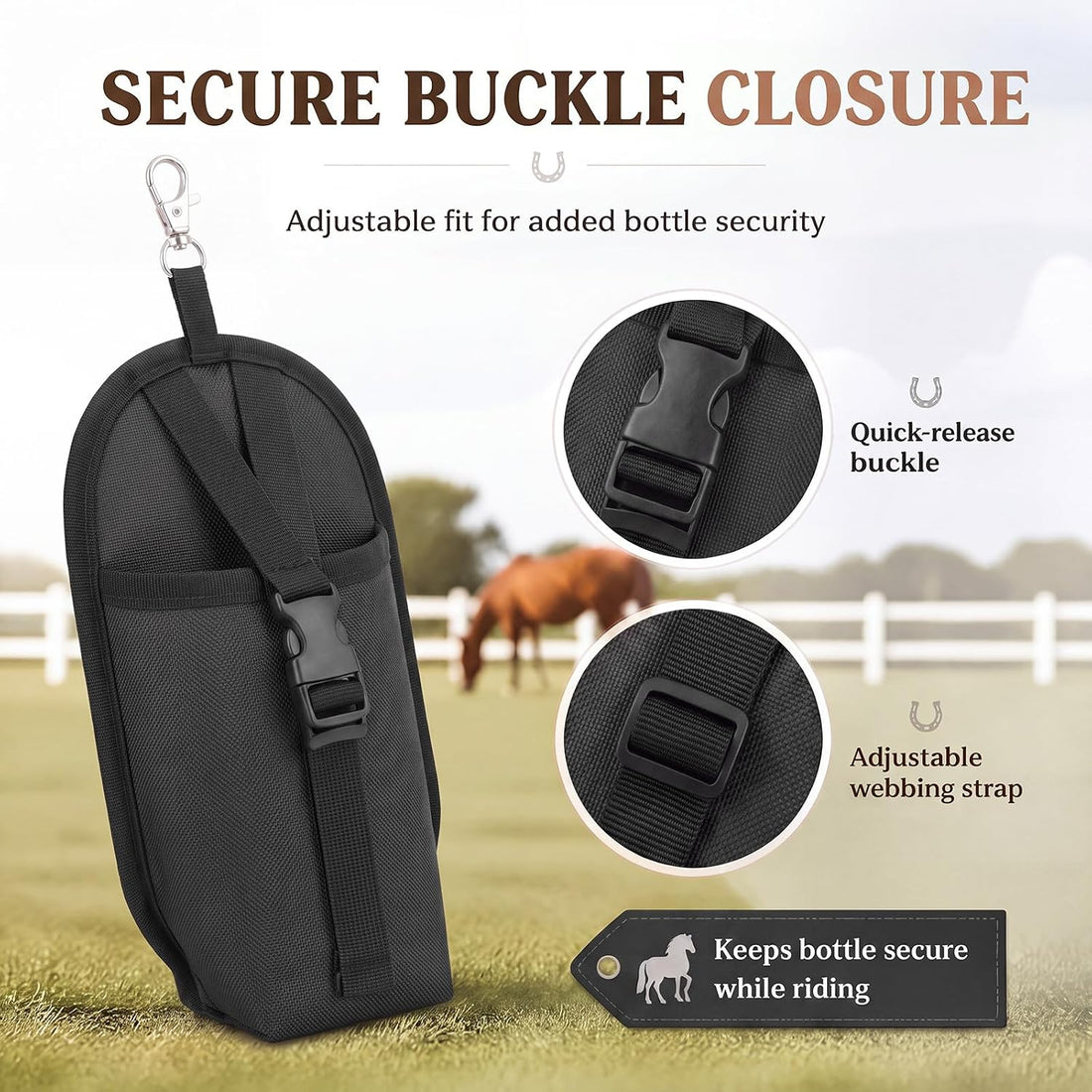 Horse Saddle Water Bottle Holder, Clip-on Nylon Pouch