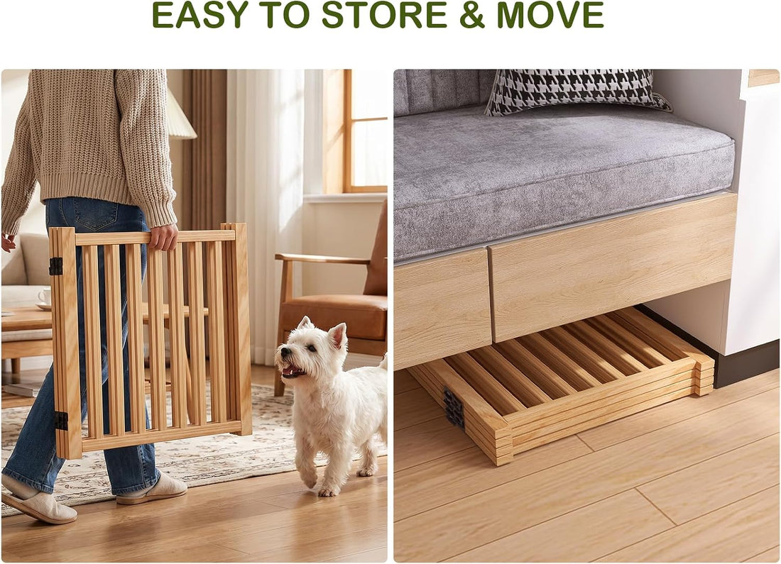 Wooden Freestanding Dog Gates Indoor- 23" Height 2 Panels