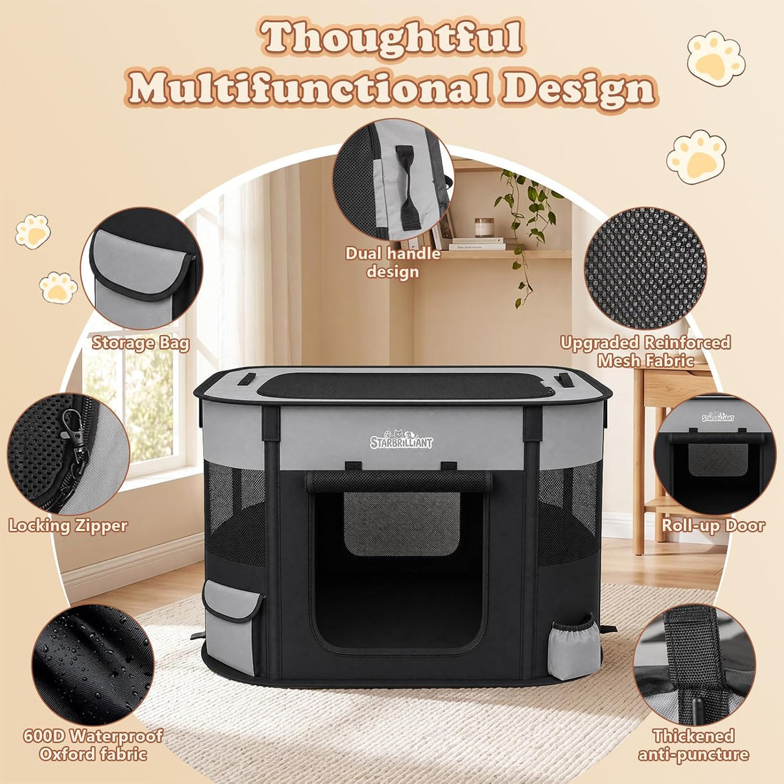 Portable Dog Cat Playpen, Foldable Dog Crate Kennel Tent for Puppy