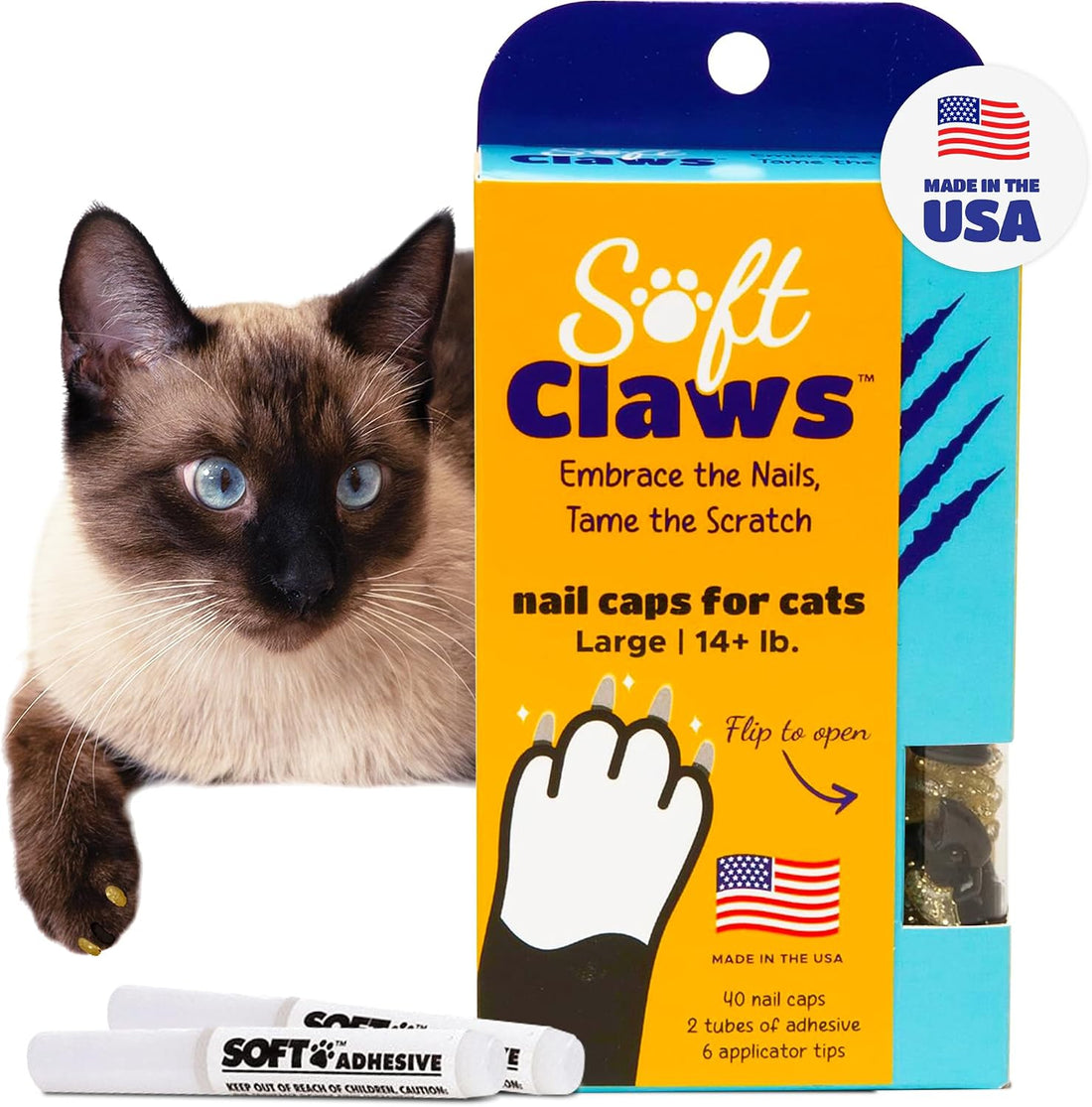 Soft Claws Nail Caps for Large Cats, 40 Caps