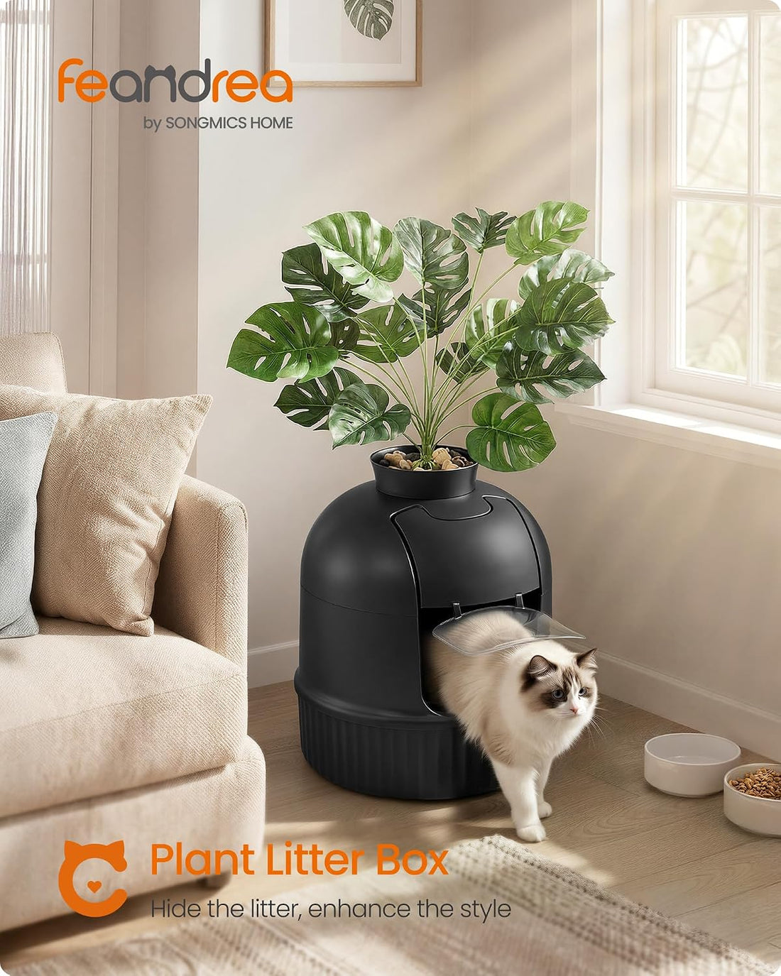 Feandrea Plant Cat Litter Box Enclosure with Artificial Plant