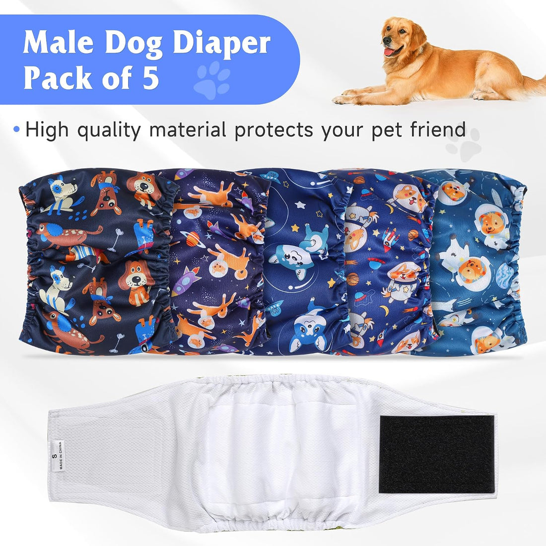 5 Pack Dog Diapers Male, High Absorbing Dog Wraps