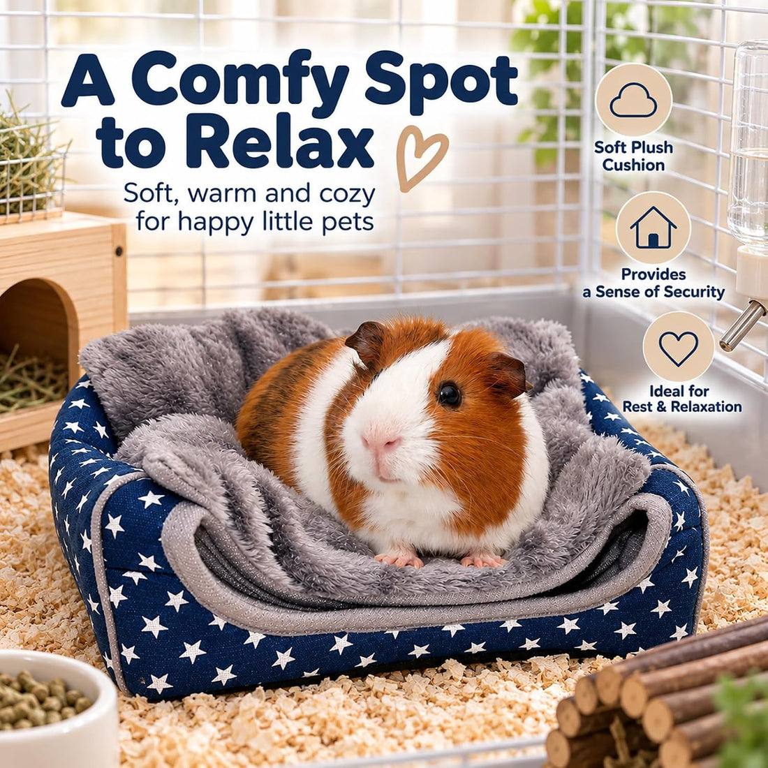 BWOGUE Guinea Pig Bed Hideout, Washable Hamster Cave for Small Animals