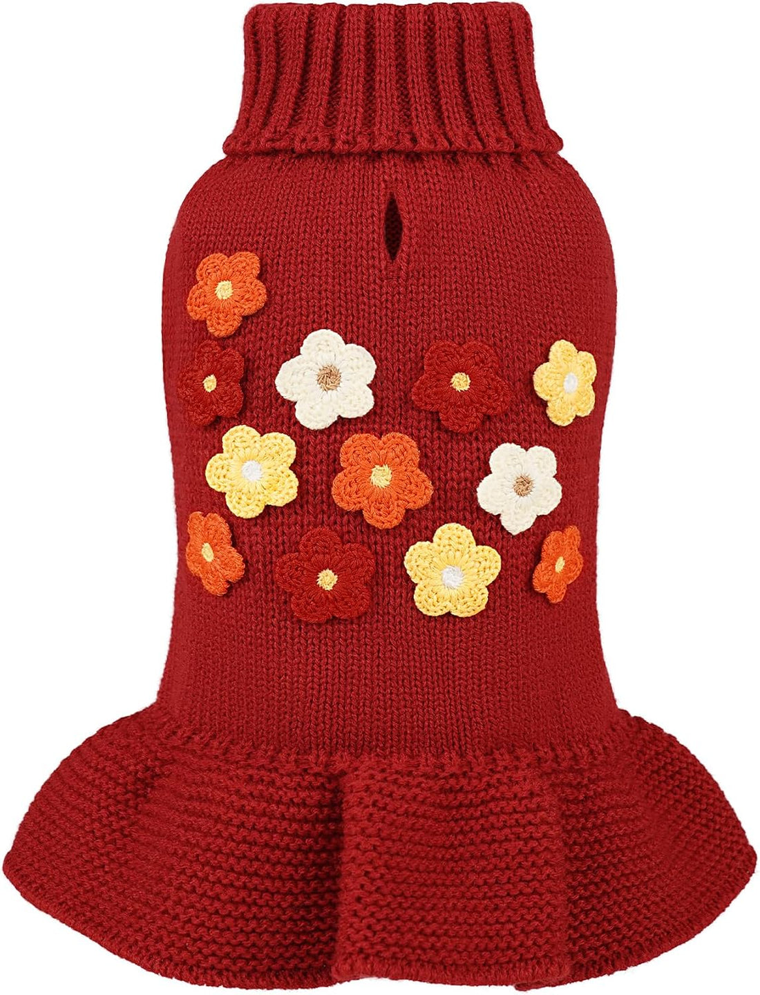 WOYYHO Small Dog Sweater Dress with Crochet Flower