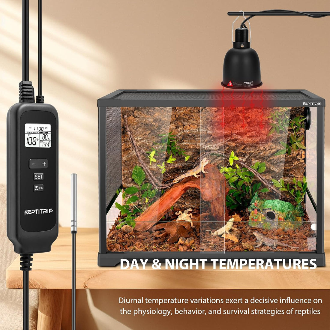 5.5" Reptile Heat Lamp Fixture with Dimming Thermostat Ceramic Heat
