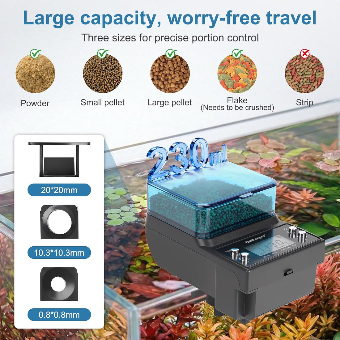 fishkeeper Automatic Fish Feeder Rechargeable, 3 Feeding Modes USB