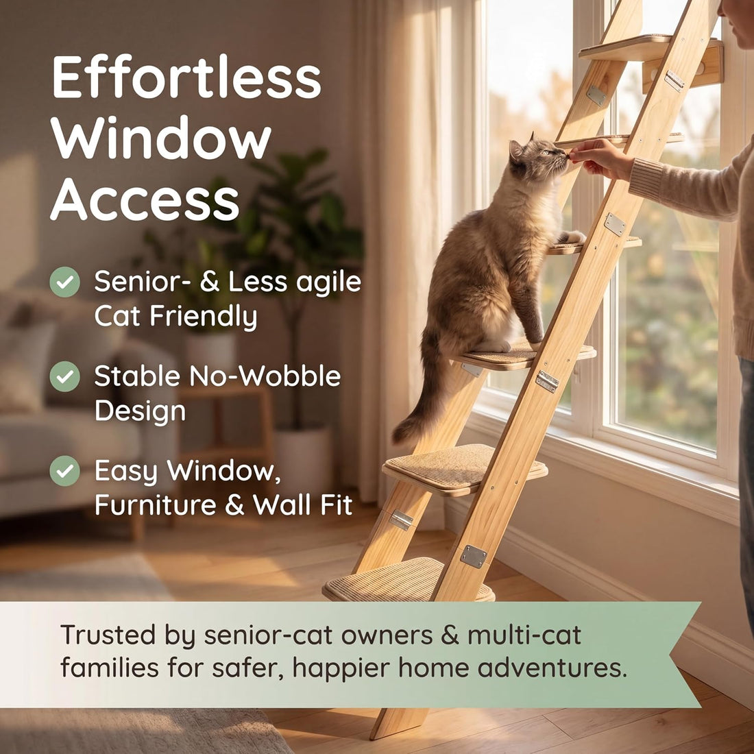 65" Tall 6-Level Cat Ladder for Window & wall