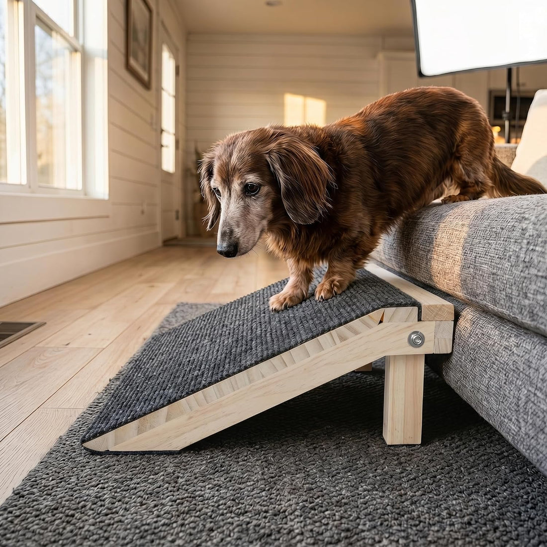 Wooden Dog Ramp for Stairs, 4.3"/5.5" Height Adjustable Pet Ramp