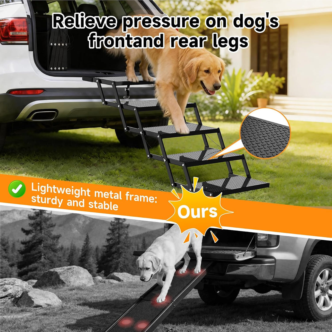 5-Step Dog Stairs for Car, Foldable Pet Steps for Large Dogs