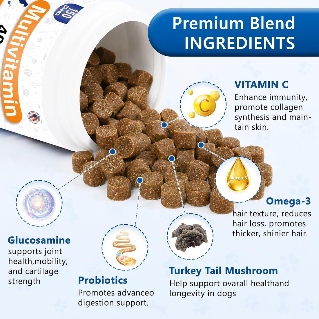 Dog Multivitamin Chews 150ct 40-in-1 Dog Vitamins and Supplements