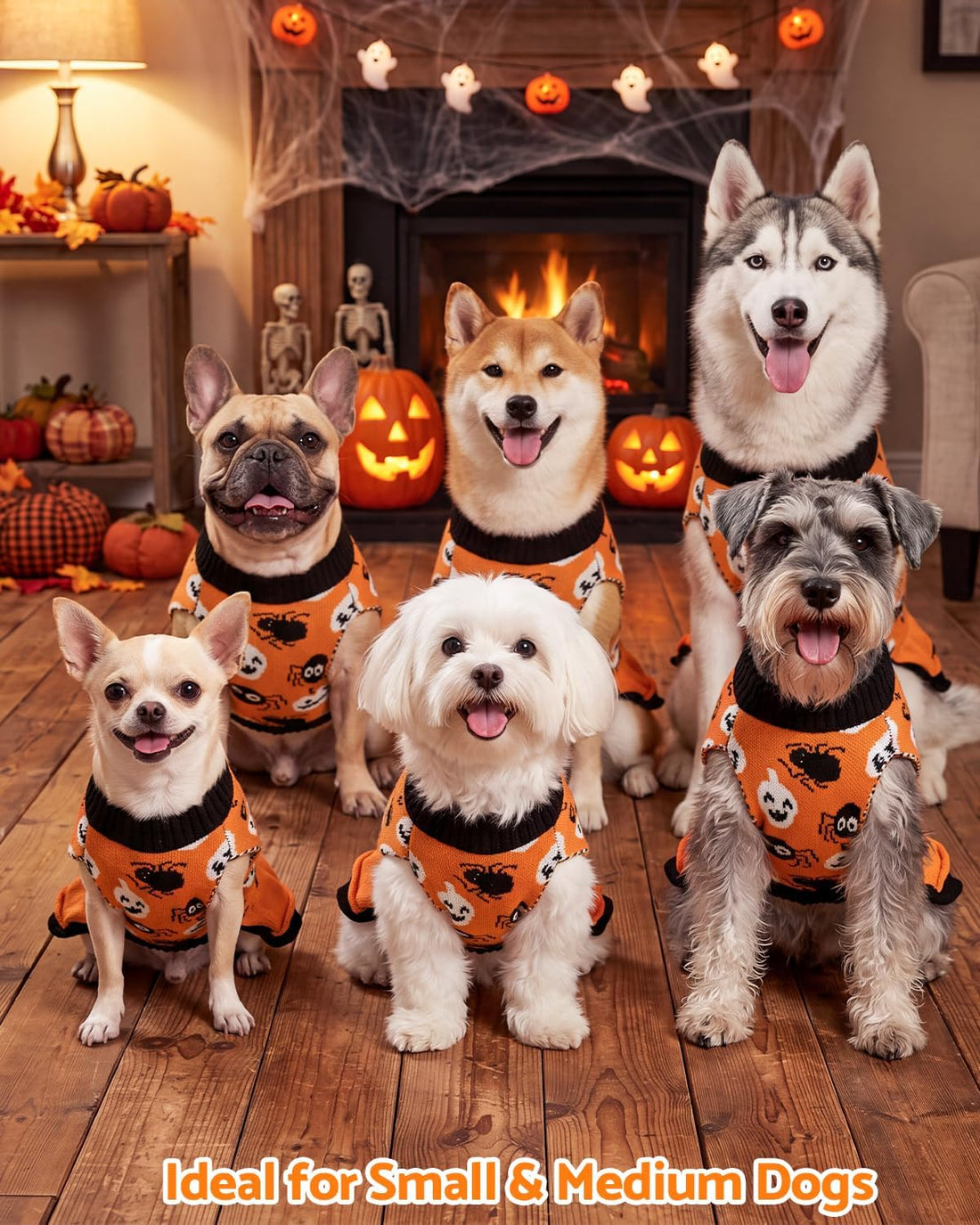 CuteBone Halloween Ruffle Dog Sweater Dress for Medium Dogs