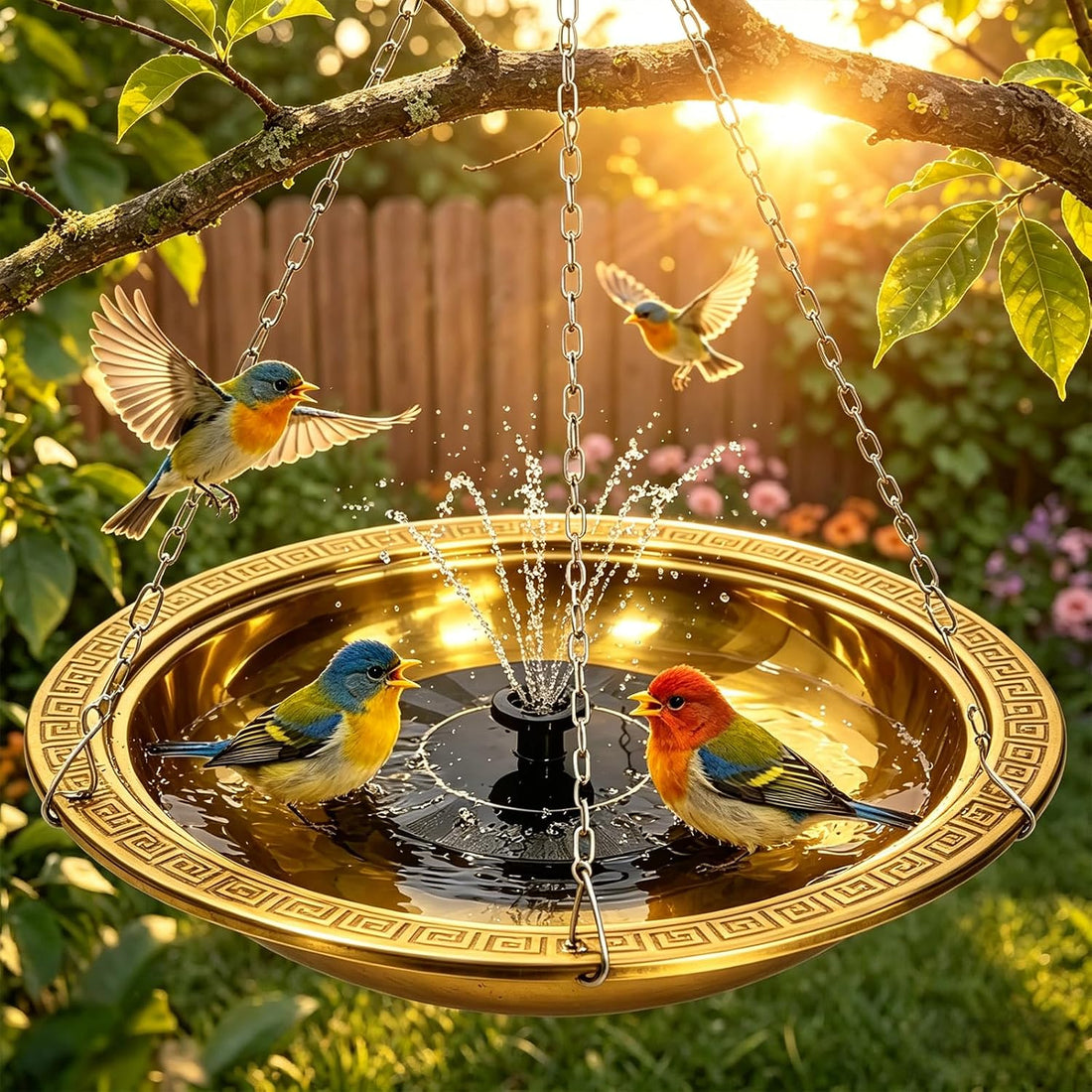 10.42 Inch Extra Deep Hanging Bird Bath with Solar Fountain