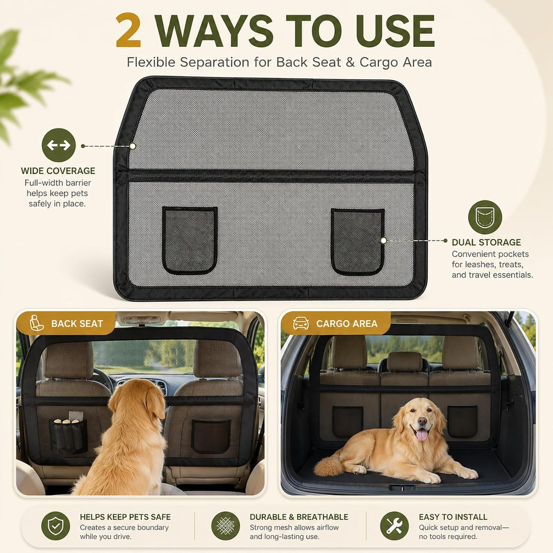 Dog Car Divider for Back Seat & Cargo Area
