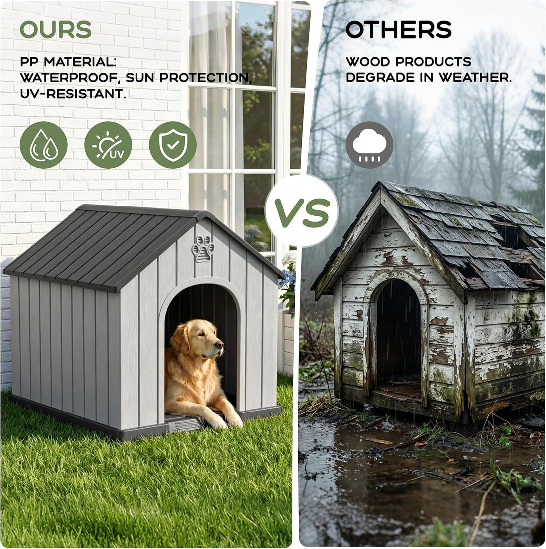 Fancyango Large Dog House for Outdoor Indoor Use Stable Plastic