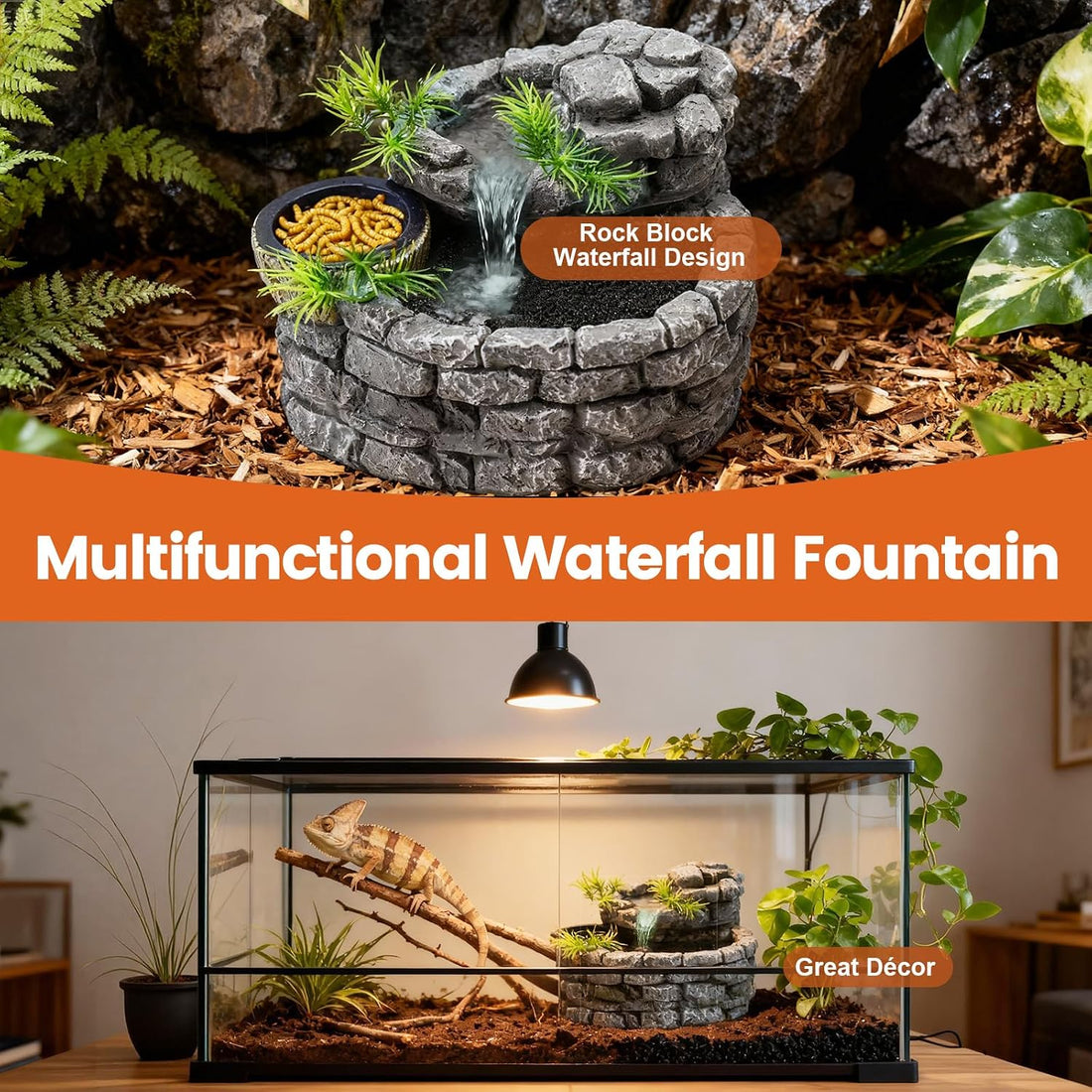 MIXJOY 2 in 1 Reptile Water Fountain with Food Dish 550ML
