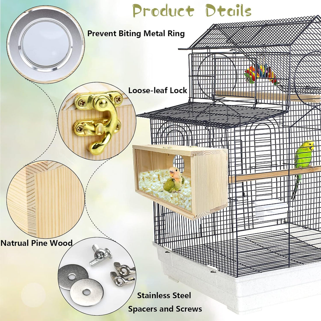 CooShou Parakeet Nesting Box Cockatiel Nesting Natural Pine Bird Nest