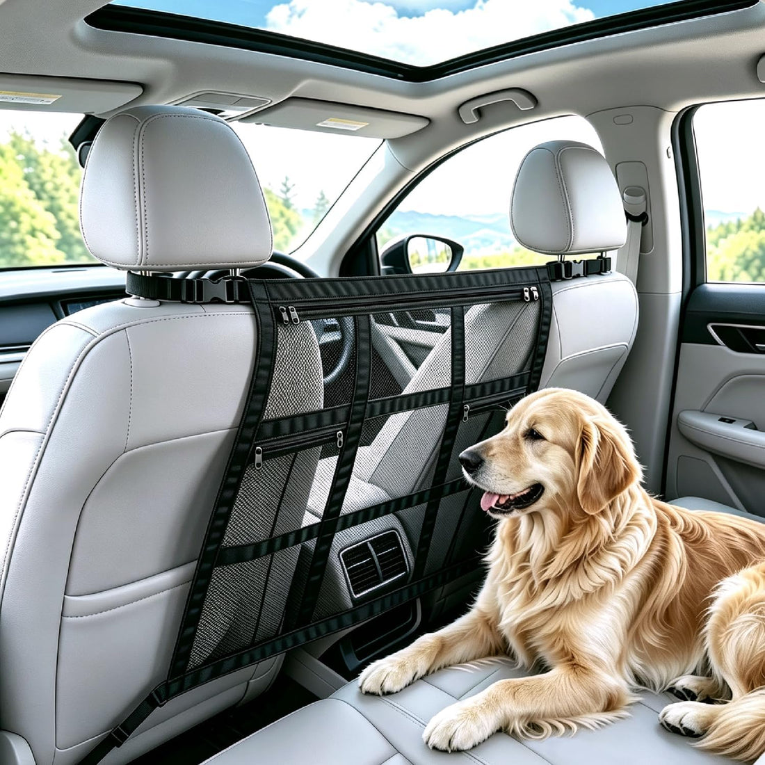 Dog Car Barrier with Double-Layer Reinforced Mesh & Dog Net for Car