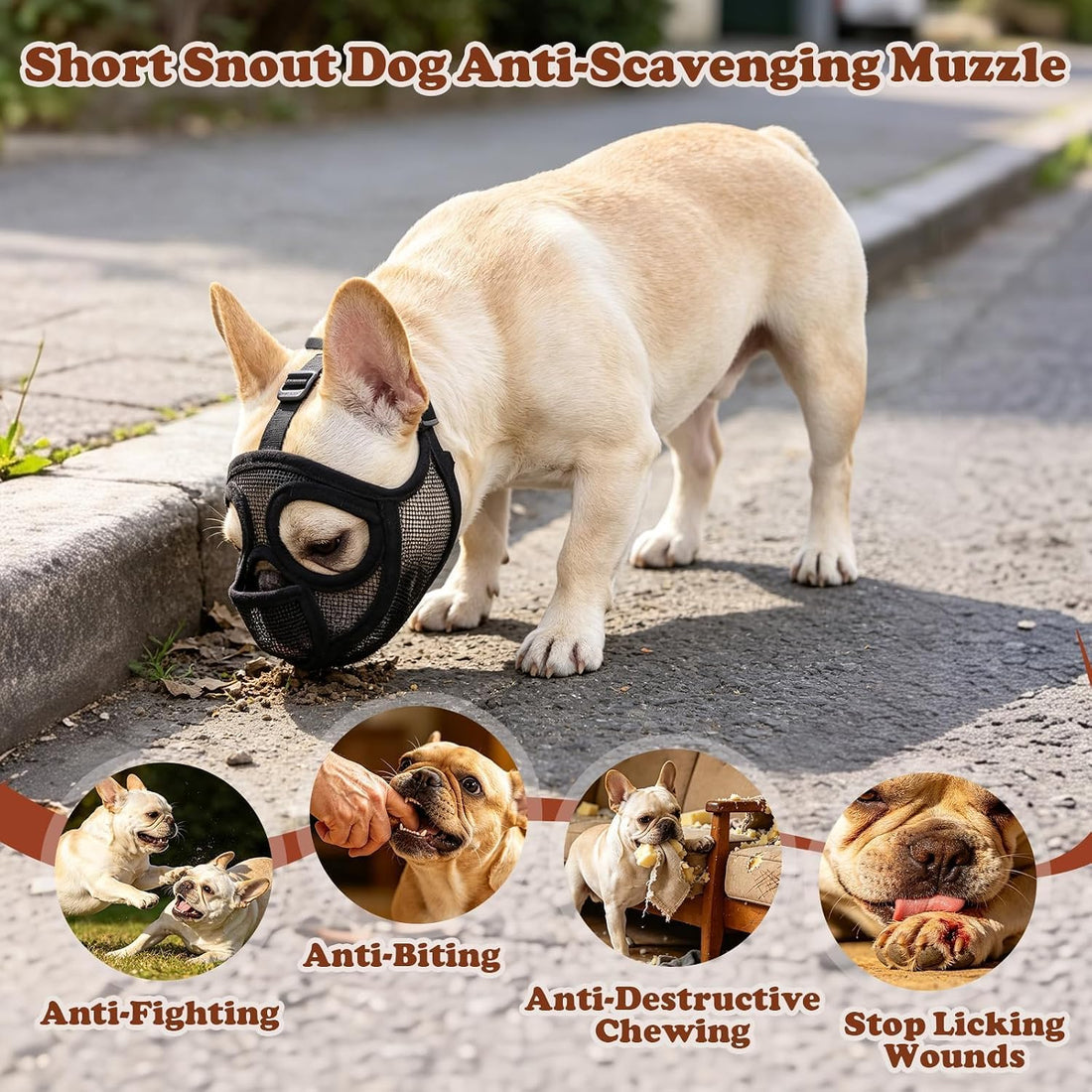 French Bulldog Muzzle, Soft Mesh Muzzle for Short Snout Dogs