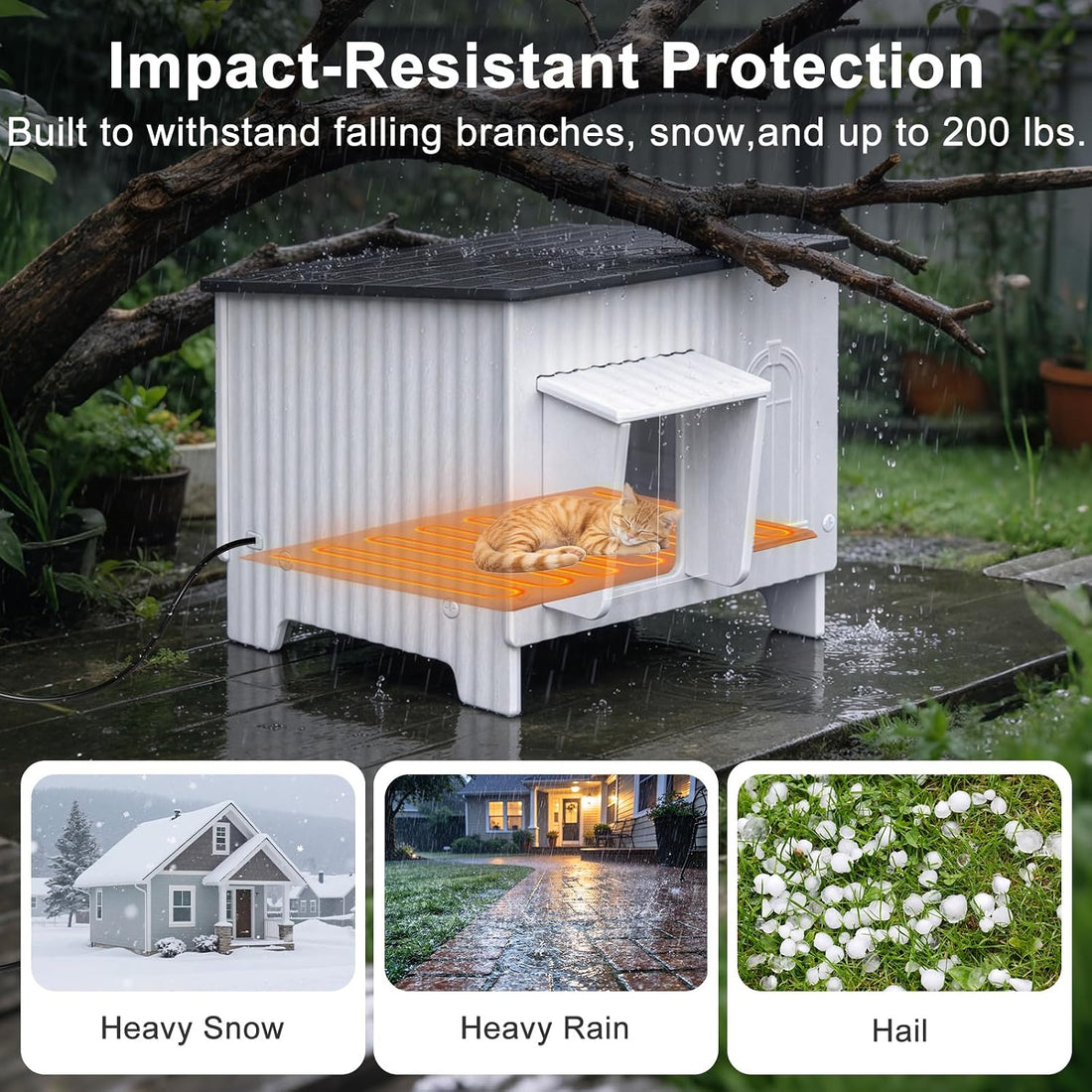 21.6"×17.1"×23.6" Heated Cat House for Outside, Waterproof Cat Shelter