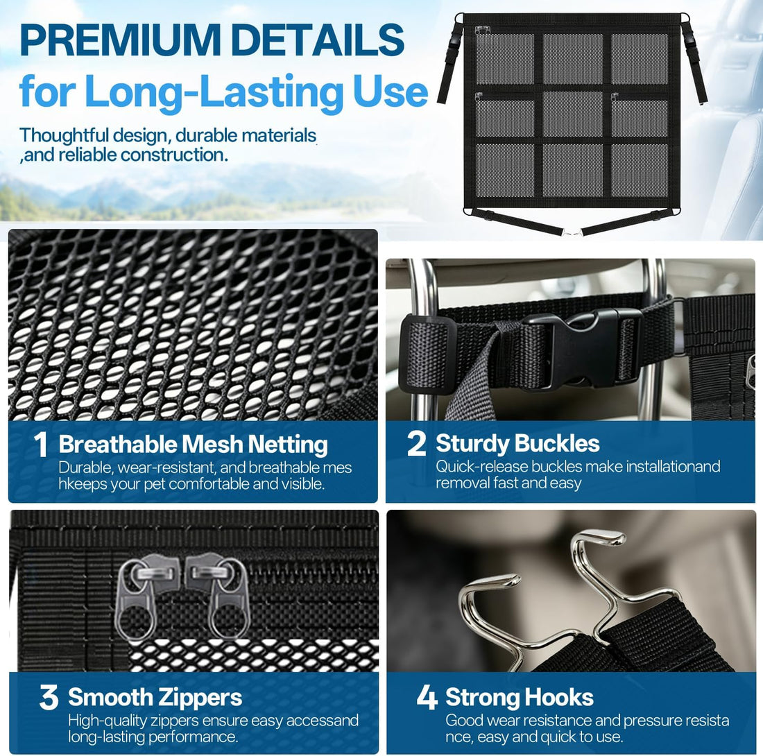 Dog Car Barrier with Double-Layer Reinforced Mesh & Dog Net for Car