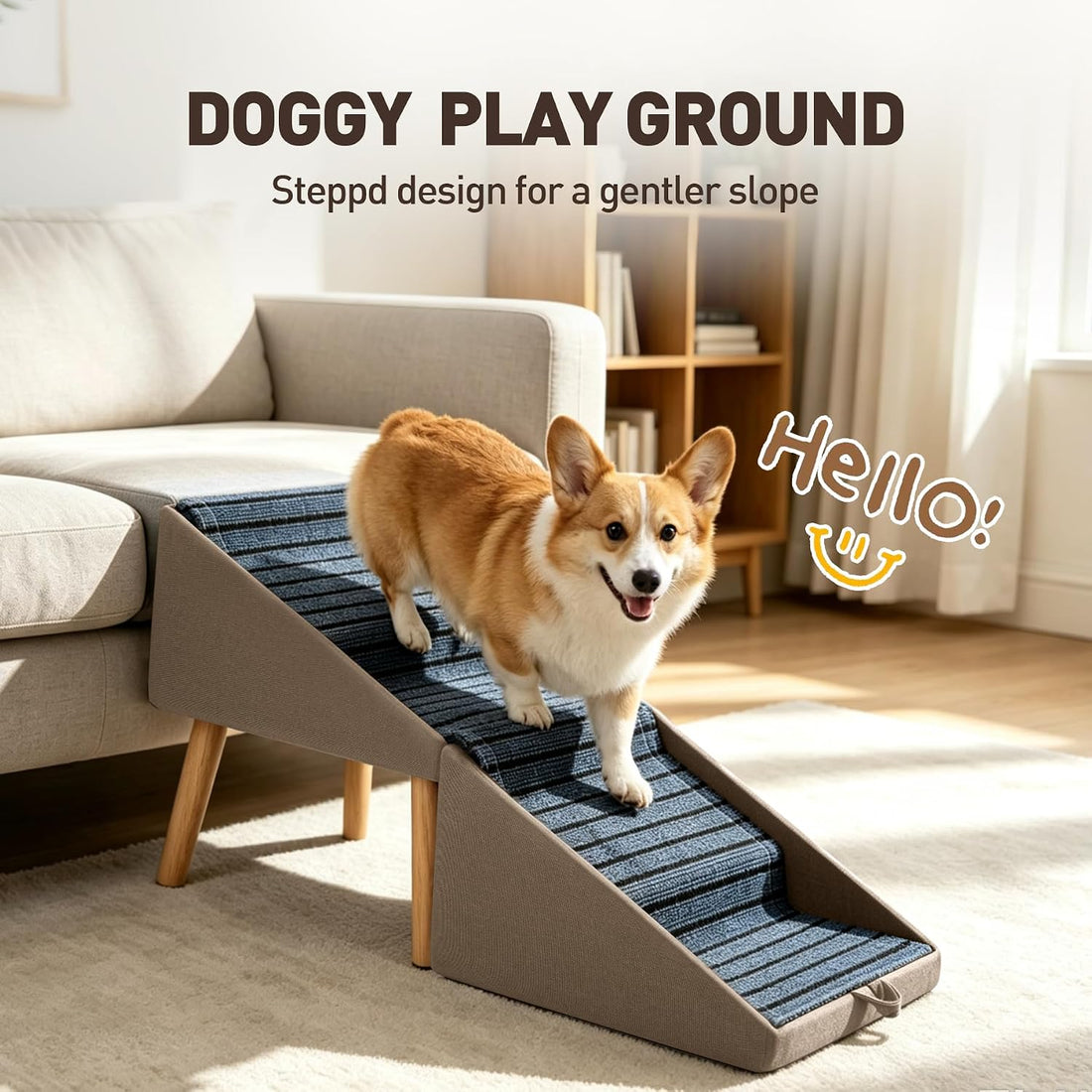 Step Stool Dog Ramp, Foldable 2-in-1 Ottoman Pet Stairs for Couch
