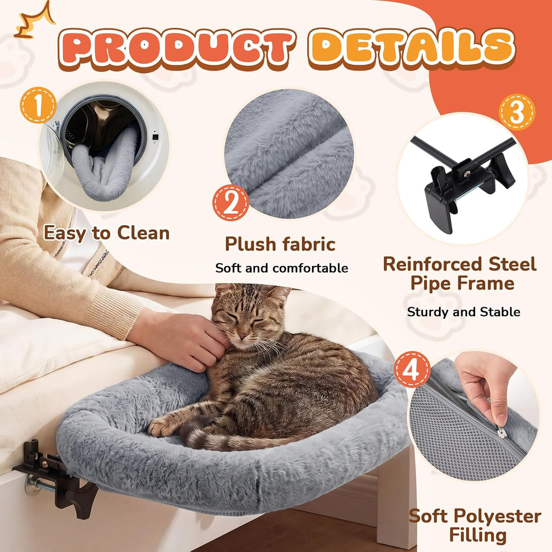 Lewtemi Bedside Pet Bed, Hanging Cat Hammock Attached to Bed or Desk