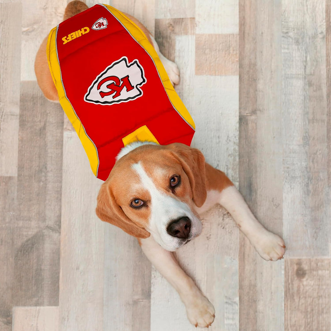 Pets First Kansas City Chiefs Puffer Vest, Small, Waterproof Dog Coat