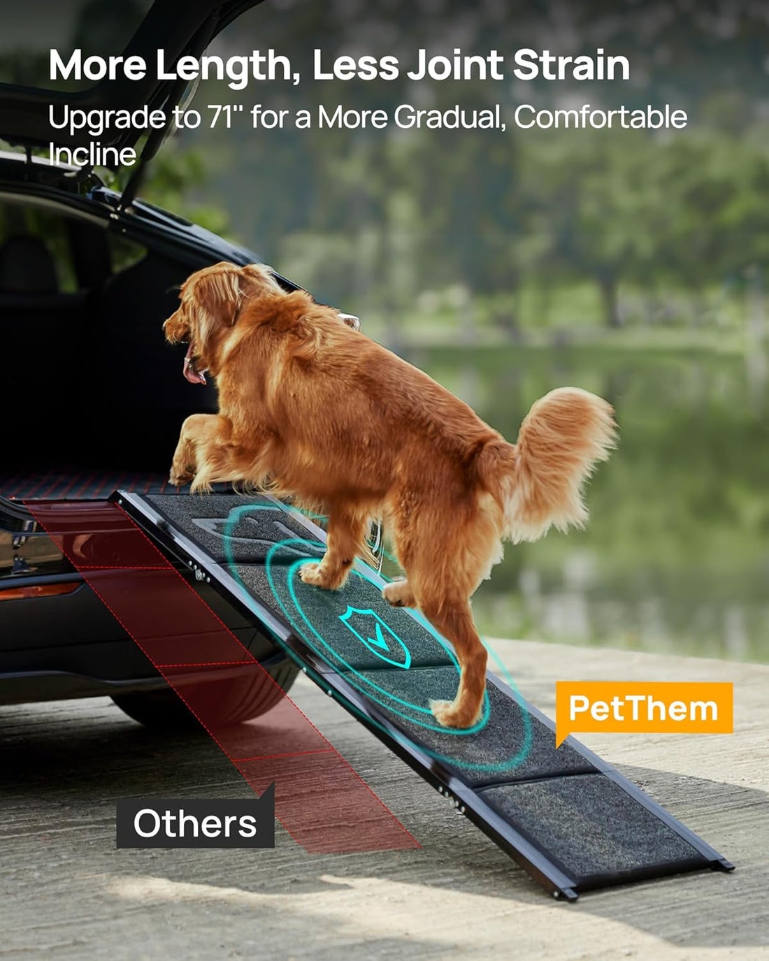PetThem Dog Ramp for Cars, 71" L × 17.2" W, Extra-Long Foldable