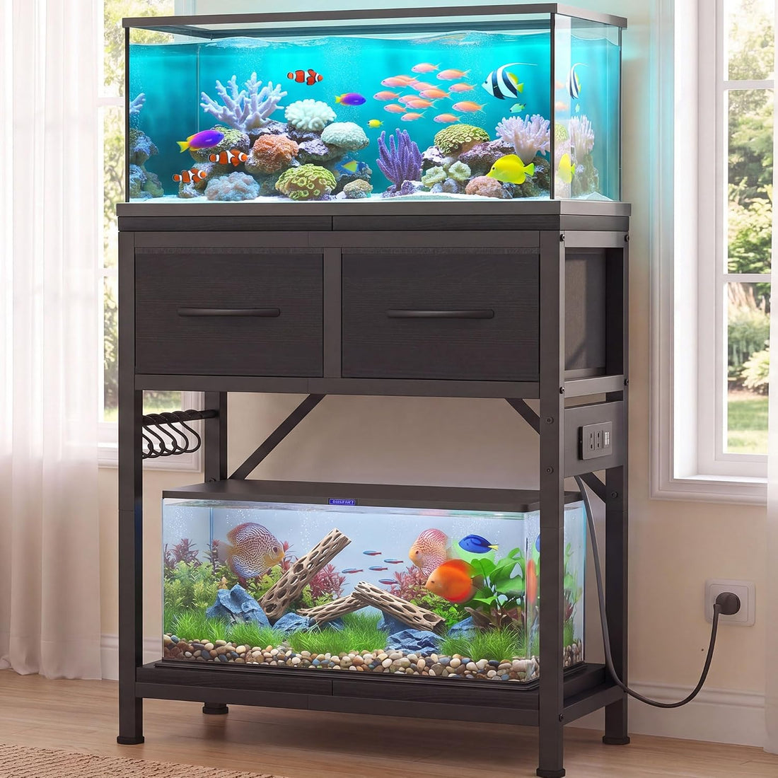 Heybly 10-20 Gallon Fish Tank Stand with Power Outlets & Storage