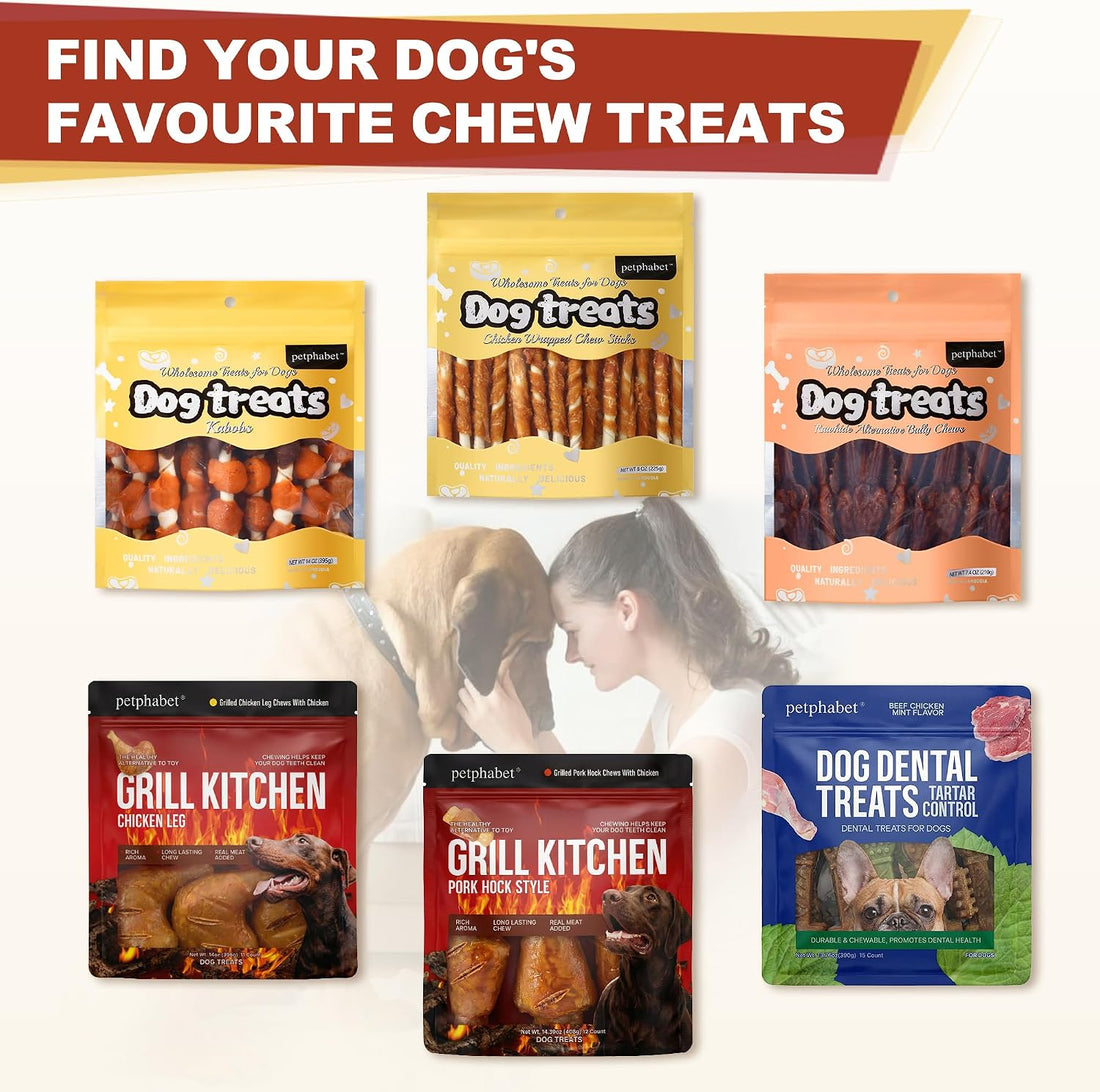 PETPHABET Rawhide Free Dog Chew Bones, Grilled Pork Hock, 12 Count