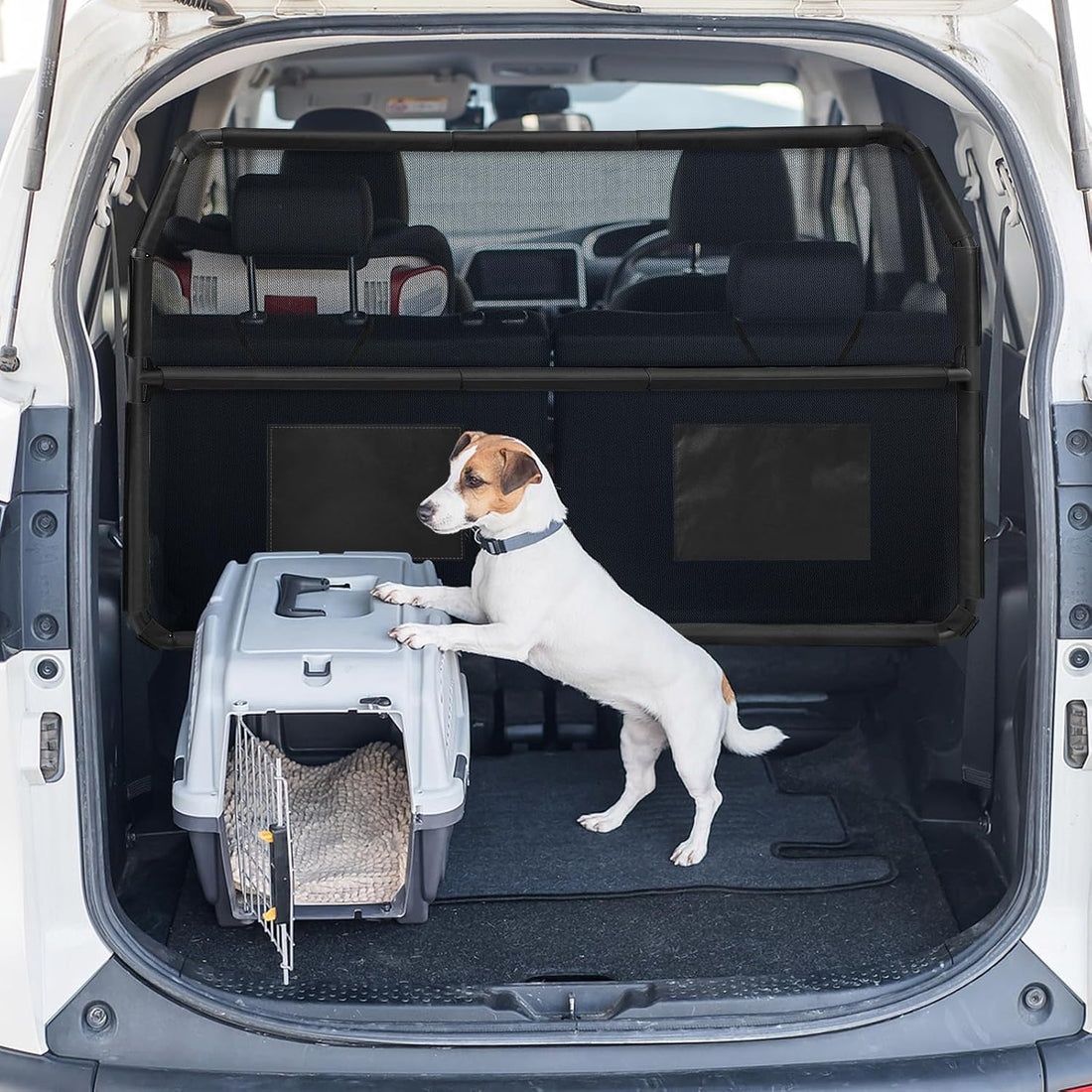 Dog Car Barrier for SUVs, 50" Wide Car Divider with See-Through Net