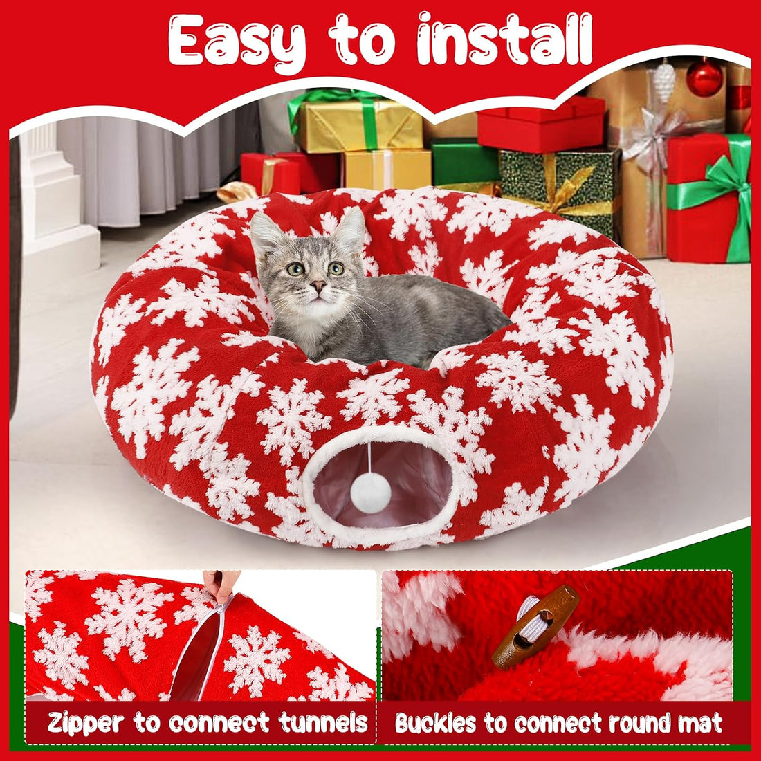 Cat Tunnel Christmas Tree Skirt for 5-7.5ft Trees