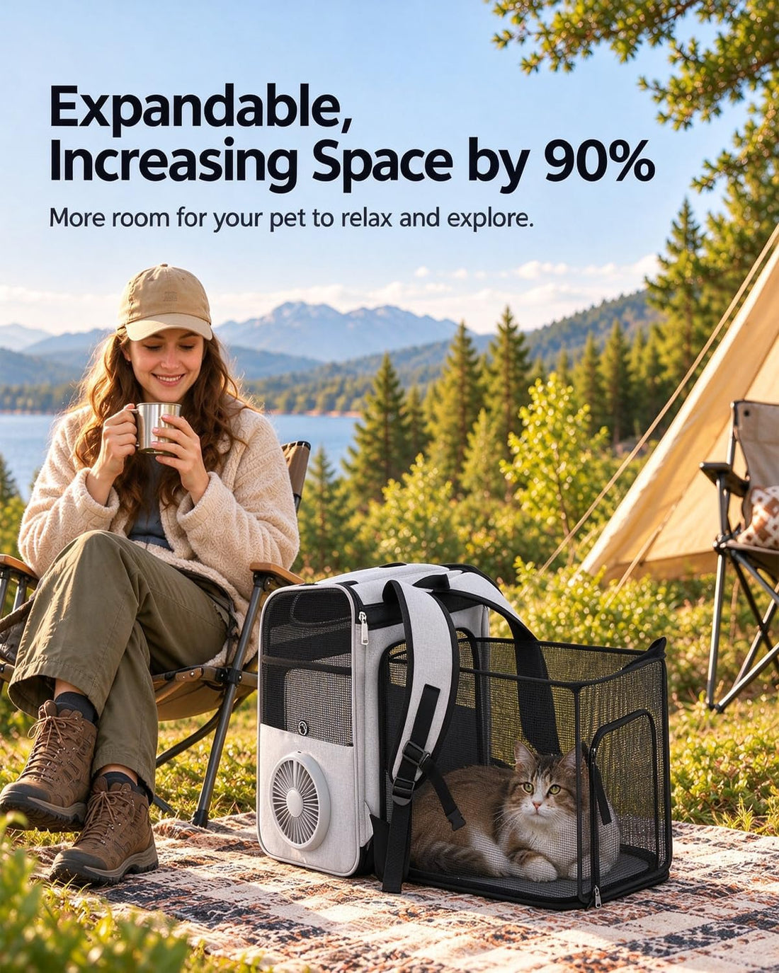Cat Backpack Carrier with Cooling Fan & Heating Pad up to 18 lbs