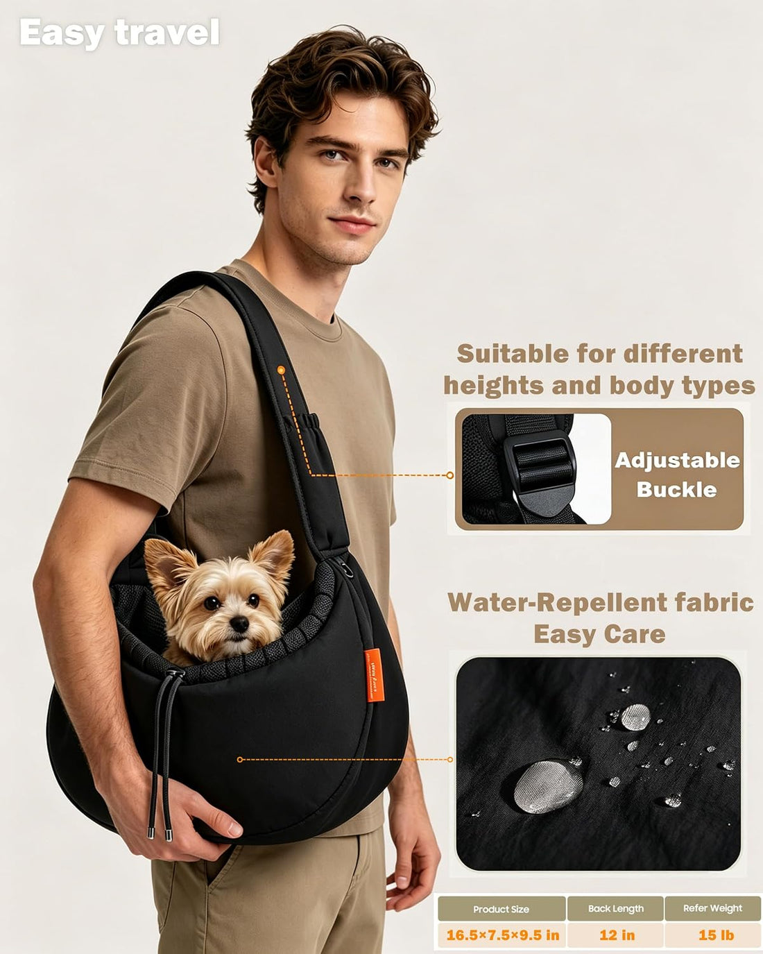 Pet Sling Carrier for Small Dogs/Cats up to 15 lb,Adjustable Shoulder