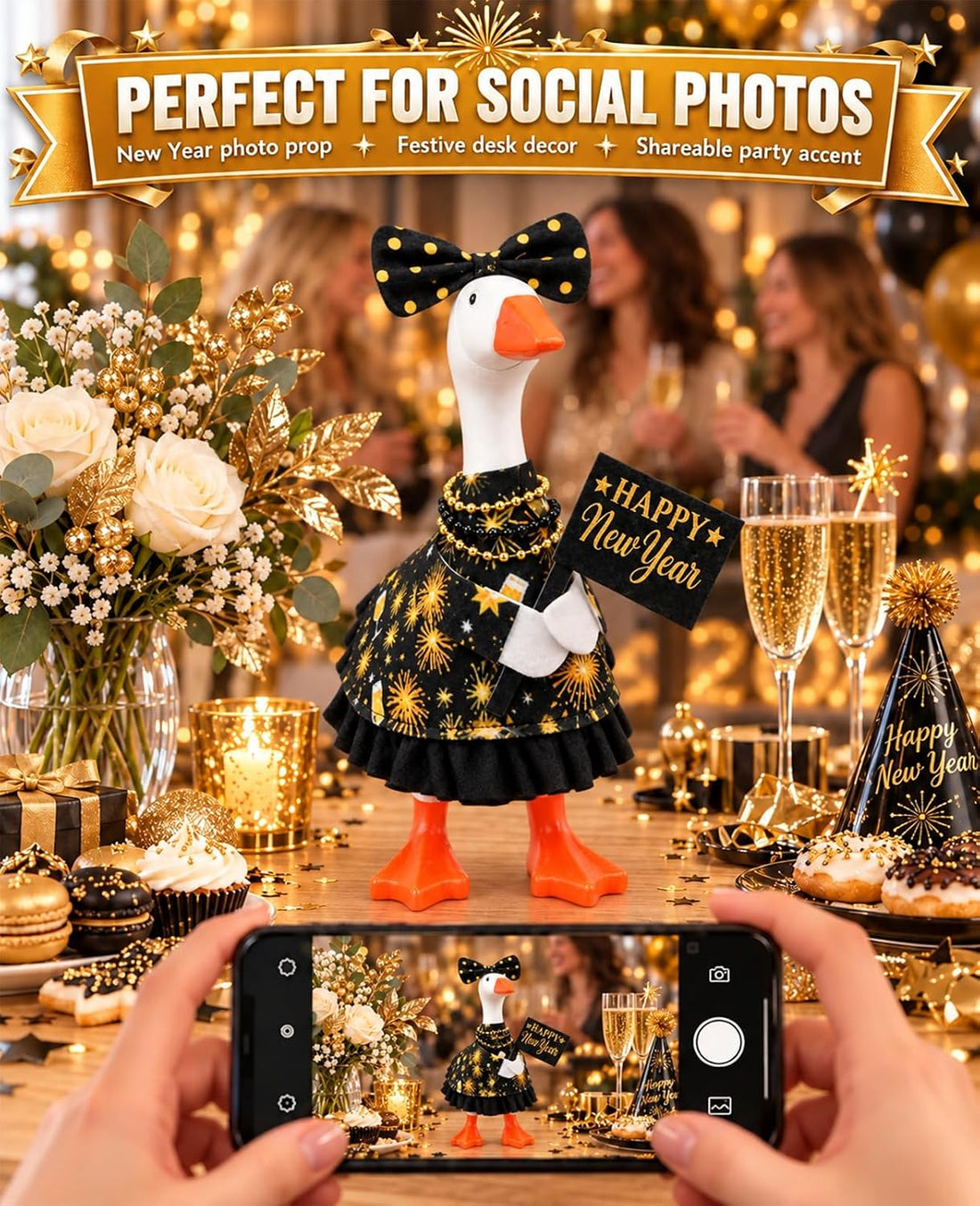 Desk Goose Outfits 7 inches, New Year's Eve Mini Desktop Goose Cloth