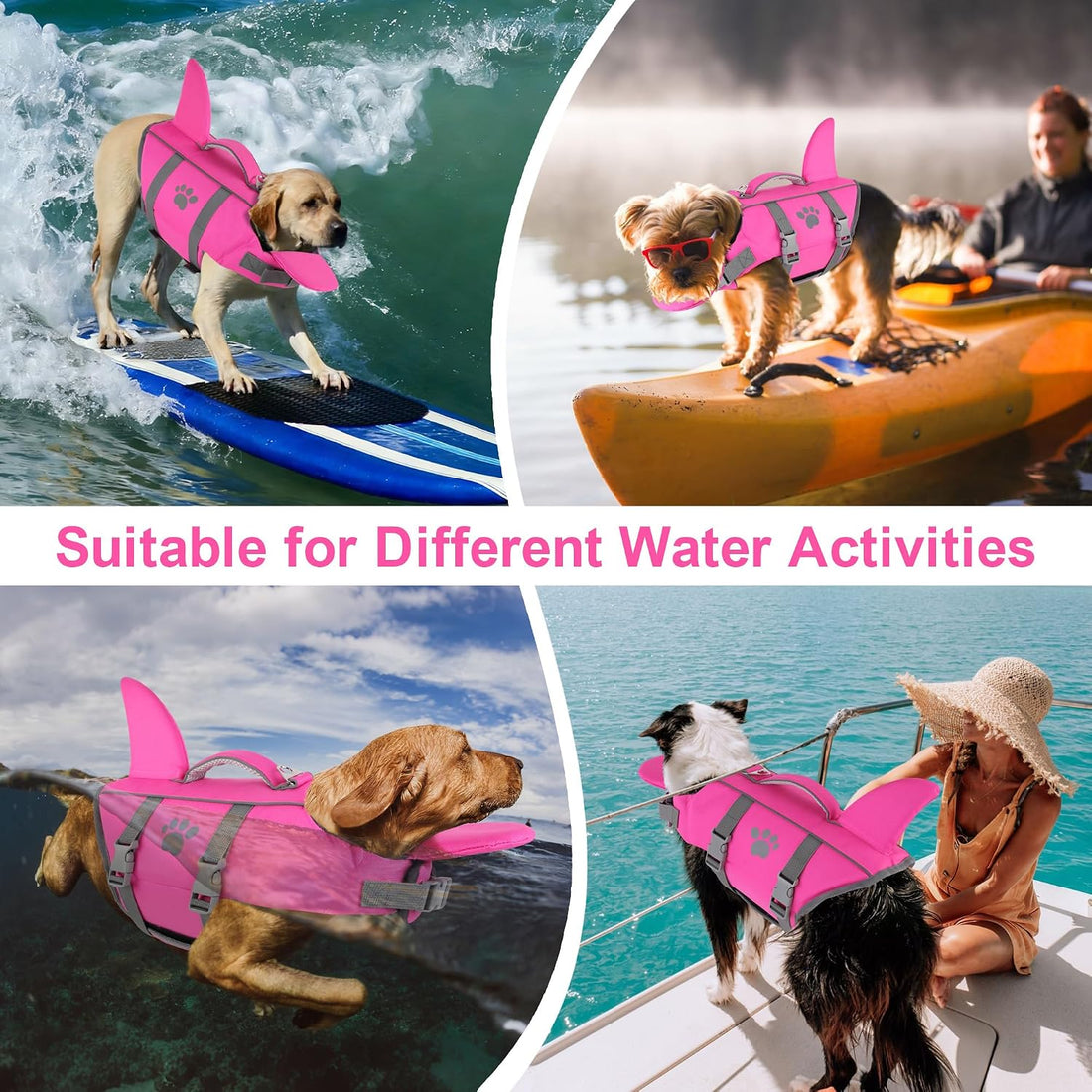 Dogcheer Dog Life Jacket Shark with Rescue Handle