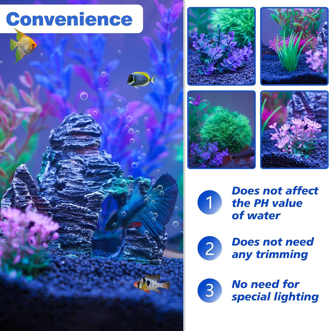 Ameliade Aquarium Artificial Plants & Rock Cave Betta Fish Tank Decor