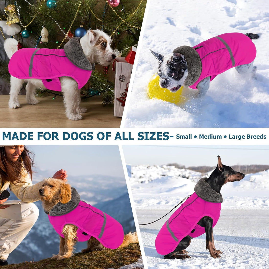 Dogcheer Warm Dog Coat, Waterproof Fleece-Lined Dog Jacket with Leash