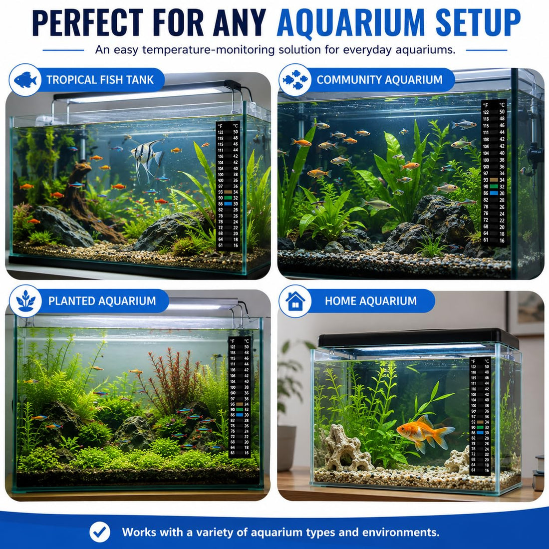 3PCS Aquarium Thermometer Strip 61-122℉(15-50°C) for Brewing Aquarium
