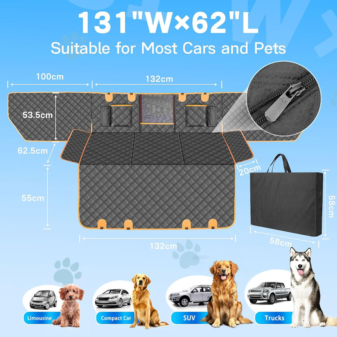 Twesync Dog Seat Cover for Back Seat, Hard Bottom Back Seat Extender