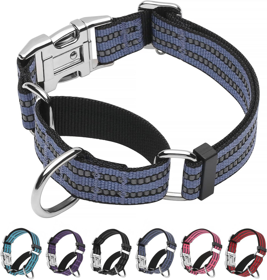 Martingale Dog Collar with Metal Buckle,Reflective,Black,L
