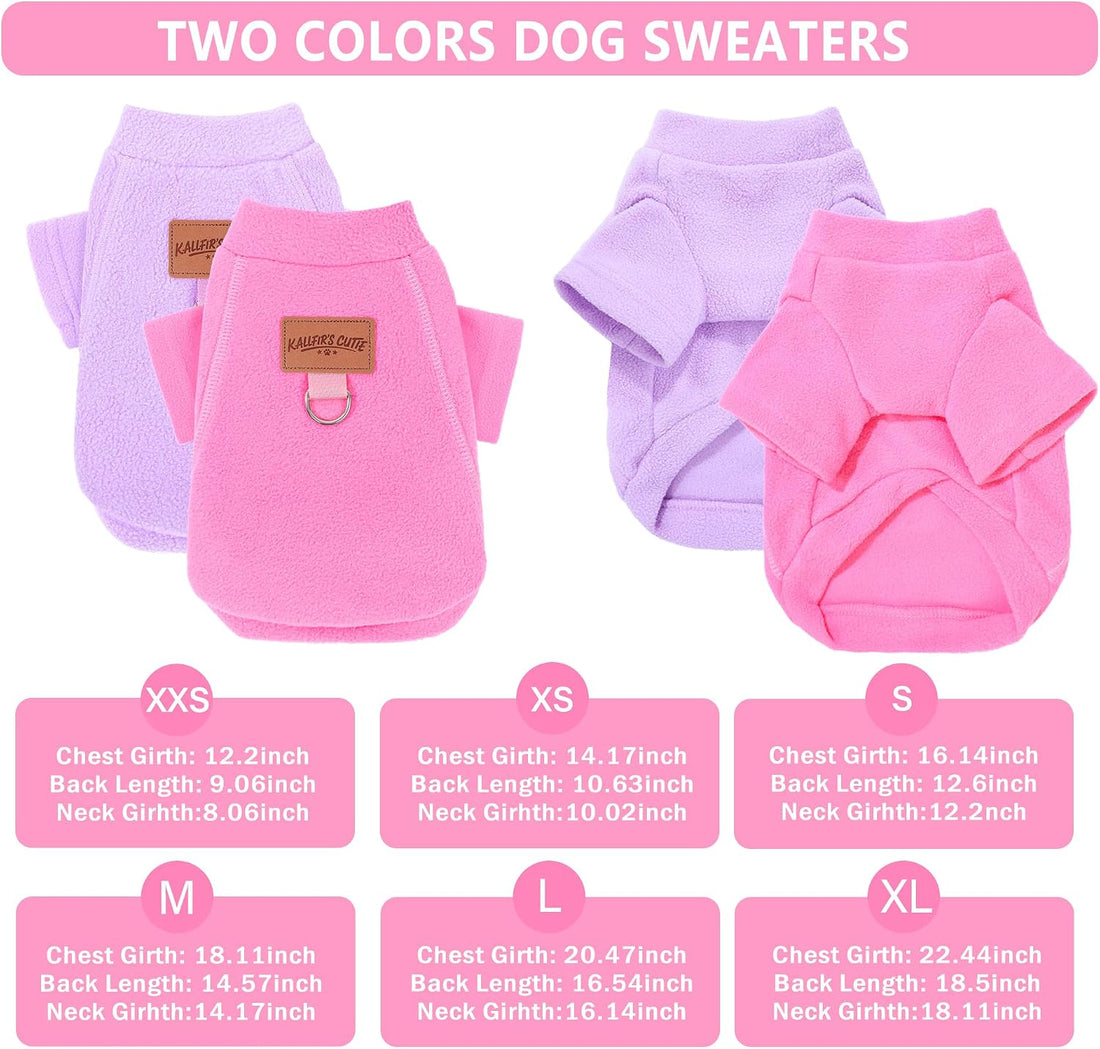 2 Pieces Dog Sweaters with Leash Ring Fleece Dog Winter Clothes