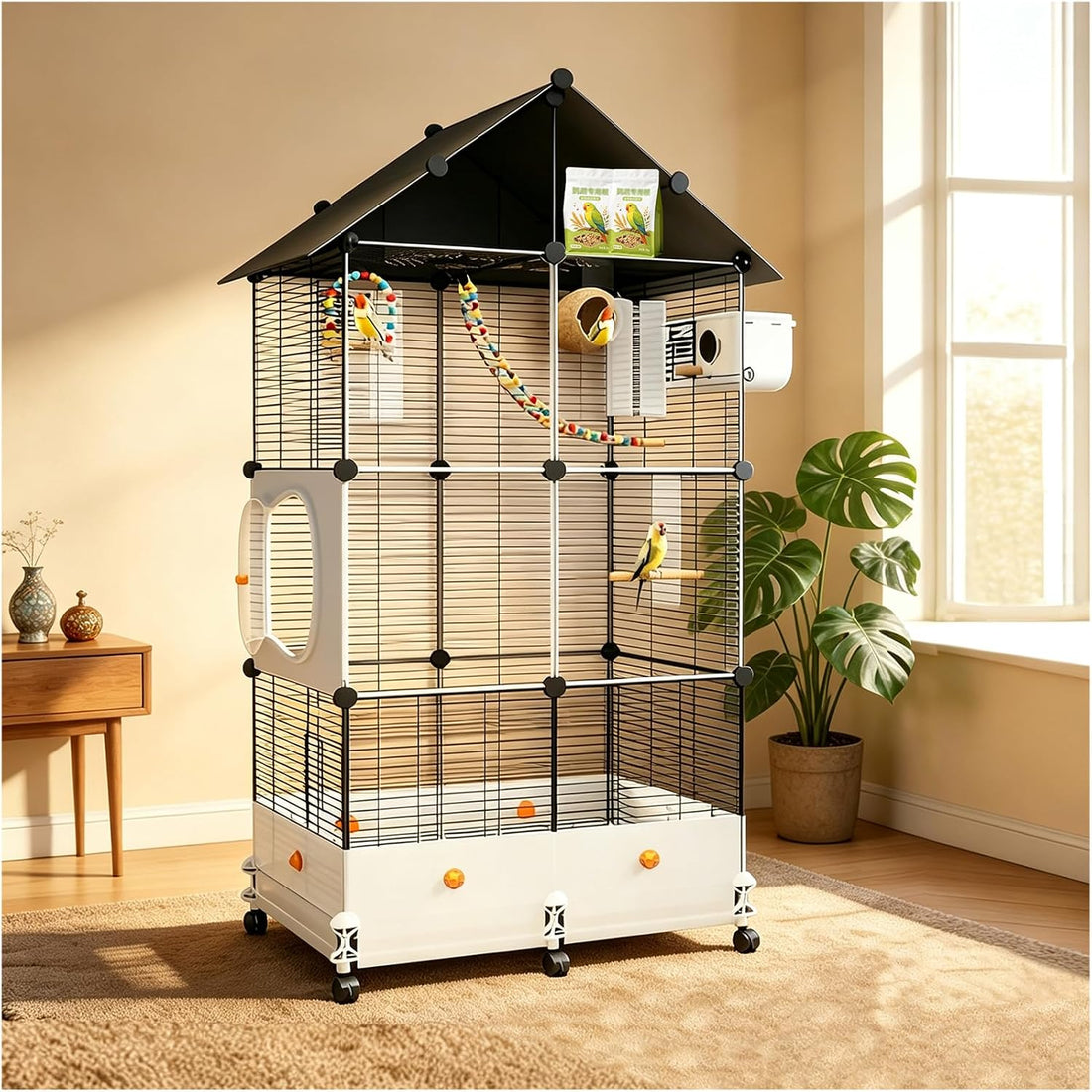 60" H Large Bird Cage for Parrots, Parakeet Cage with Top Storage