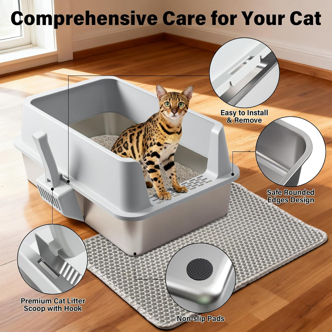2PACK Stainless Steel Litter Box, XL Metal Cat Litter Box with Lid
